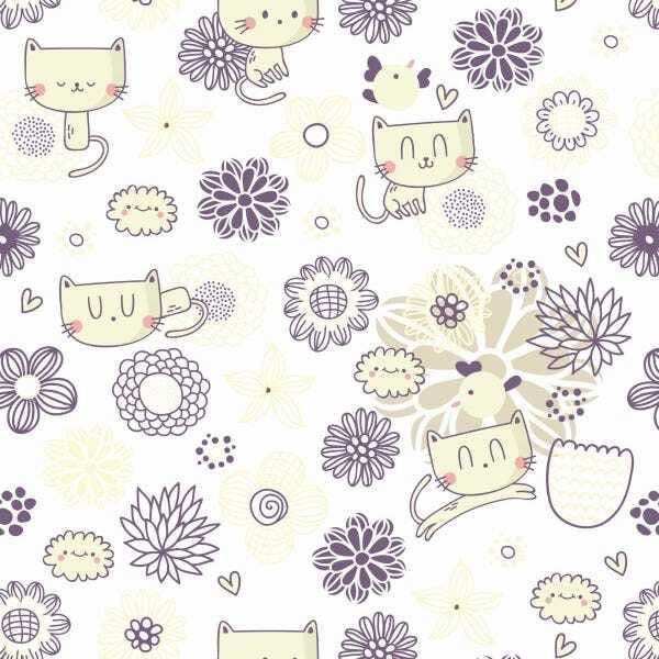 Papel De Parede Adesivo Lavável Gatos E Flores 9m - 1