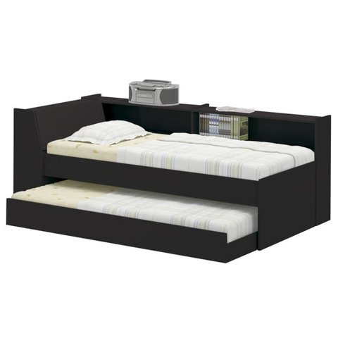 Cama Solteiro Bicama Bau Estante 2 Nichos Bb2829 Preto Dtall