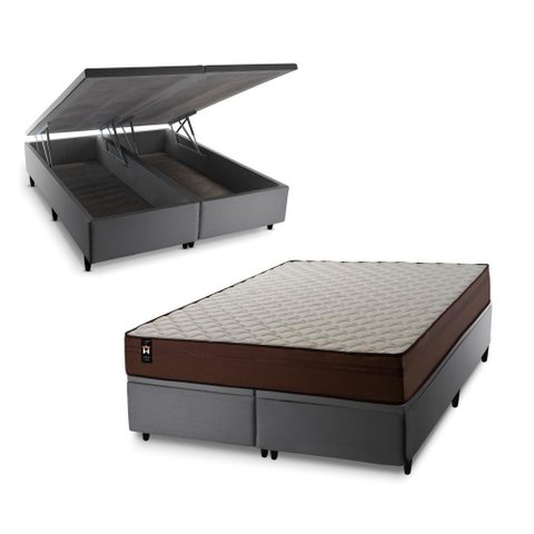 Conjunto Box Baú Super King Atlanta Cinza 193x203x69 Espuma D45
