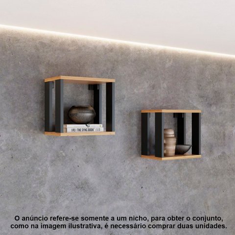 Nicho Decorativo 30x28cm Estilo Industrial F27 Pradel Móveis Freijó/preto Fosco