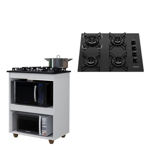 Kit Balcão Cooktop Turim Branco com Fogão Cooktop 4 Bocas Itatiaia