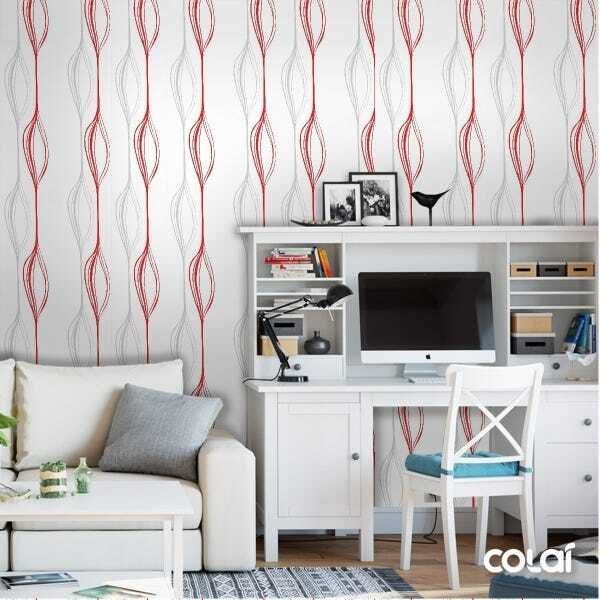 Papel De Parede Lavável Abstrato Vermelho E Cinza 3m - 2