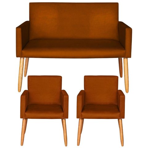 Conjunto de 2 Poltronas 1 Namoradeira para Clínica Confortável Resistente Salão Espaço Grande