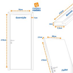Kit Porta de Madeira para Drywall 210x60cm Lisa Primer Esquerda Moldufana Branco - 3 Kit Porta de Madeira para Drywall 210x60cm Lisa Primer Esquerda Moldufana Branco - 3