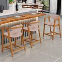 Ver imagem 2 de Kit 05 Banquetas Baixa para Cozinha Sala Jantar Bancada Cecília L02 Linho Rosê - Lyam Decor
