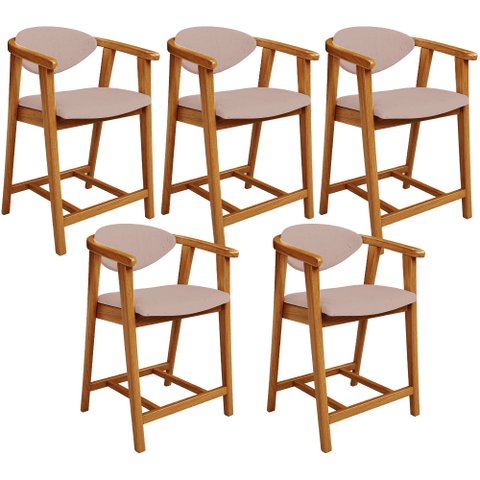 Kit 05 Banquetas Baixa para Cozinha Sala Jantar Bancada Cecília L02 Linho Rosê - Lyam Decor