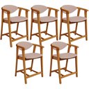 Ver imagem 1 de Kit 05 Banquetas Baixa para Cozinha Sala Jantar Bancada Cecília L02 Linho Rosê - Lyam Decor
