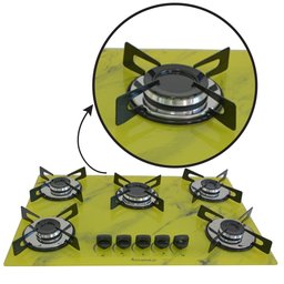 Fogão Cooktop a Gás Chapa 5 Bocas Ultra Chama 127/220v Marmo Marmorizado Amarelo - 4