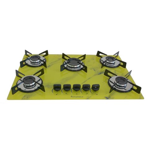 Fogão Cooktop a Gás Chapa 5 Bocas Ultra Chama 127/220v Marmo Marmorizado Amarelo