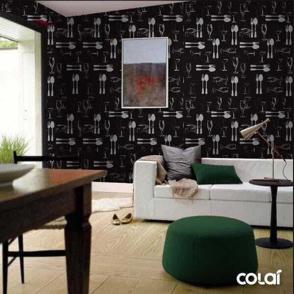 Papel De Parede Lavável Talheres Com Fundo Preto 6m - 4