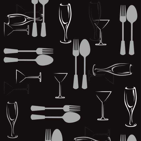 Papel De Parede Lavável Talheres Com Fundo Preto 6m - 1