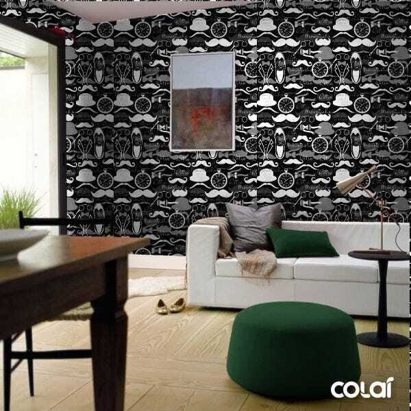 Papel De Parede Lavável Moustache Preto E Branco 6m - 4