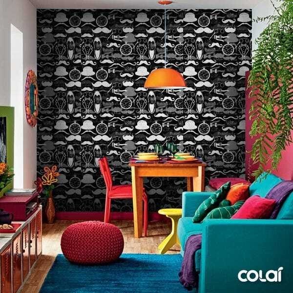 Papel De Parede Lavável Moustache Preto E Branco 6m - 5