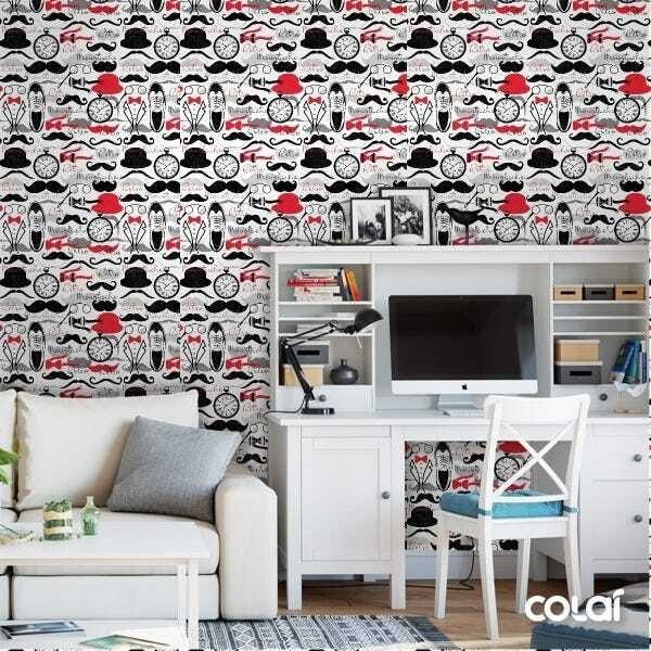 Papel De Parede Adesivo Lavável Moustache 6m - 2