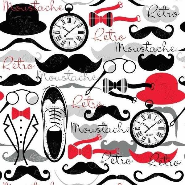 Papel De Parede Adesivo Lavável Moustache 6m - 1