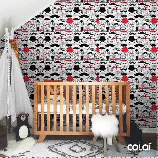 Papel De Parede Adesivo Lavável Moustache 6m - 6