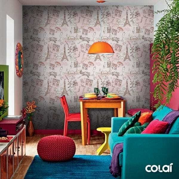 Papel De Parede Adesivo Lavável Paris Desenho Rosa 6m - 5