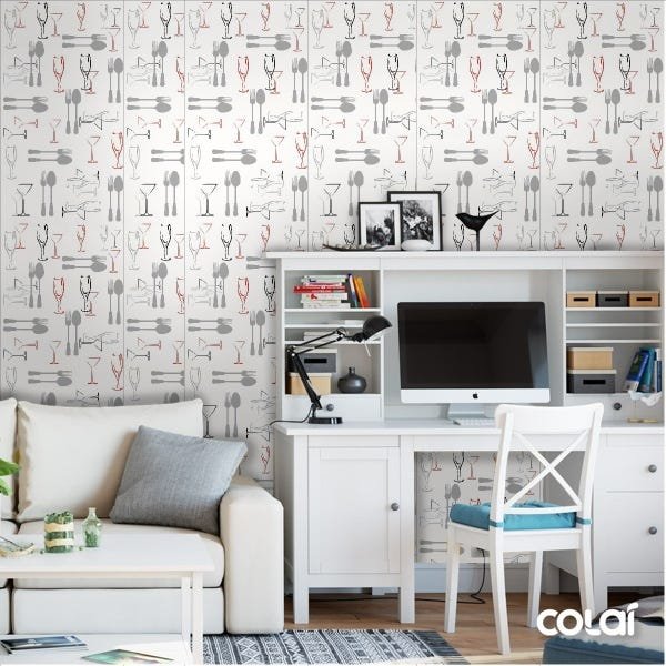 Papel De Parede Adesivo Lavável Talheres E Taças 6m - 2