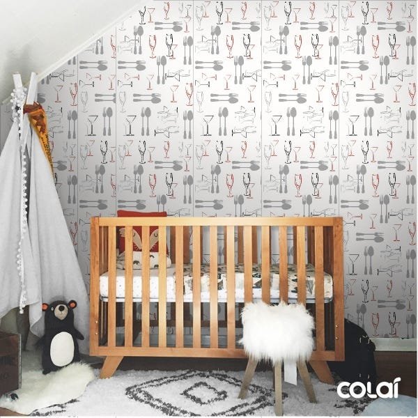 Papel De Parede Adesivo Lavável Talheres E Taças 6m - 6