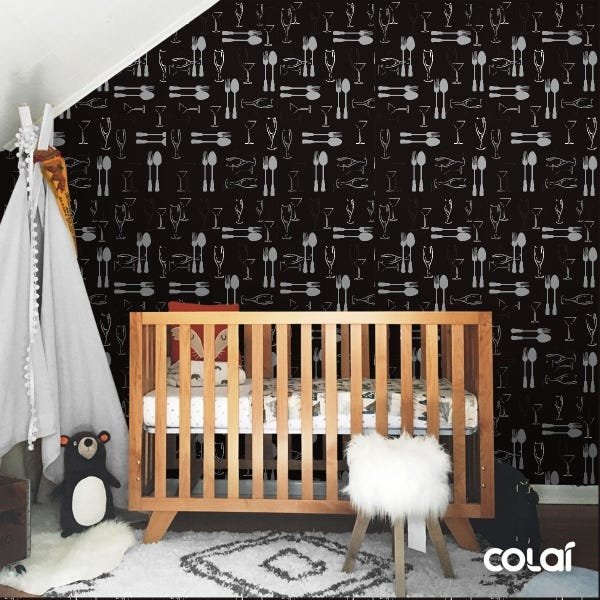 Papel De Parede Lavável Talheres Com Fundo Preto 12m - 6