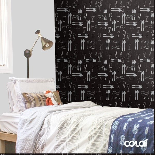 Papel De Parede Lavável Talheres Com Fundo Preto 12m - 3