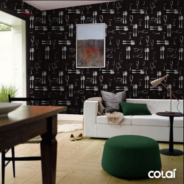 Papel De Parede Lavável Talheres Com Fundo Preto 12m - 4