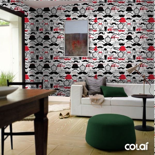 Papel De Parede Adesivo Lavável Moustache 12m - 4