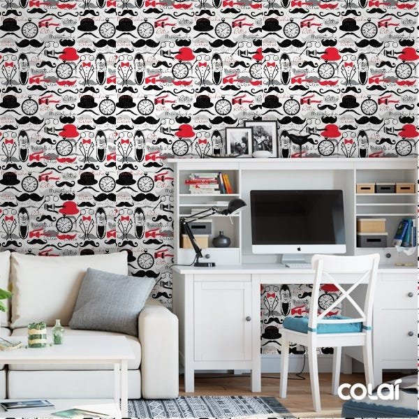Papel De Parede Adesivo Lavável Moustache 12m - 2
