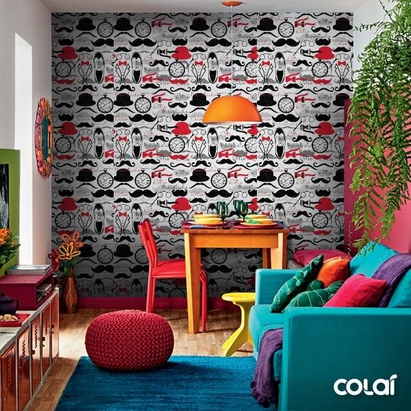 Papel De Parede Adesivo Lavável Moustache 12m - 5