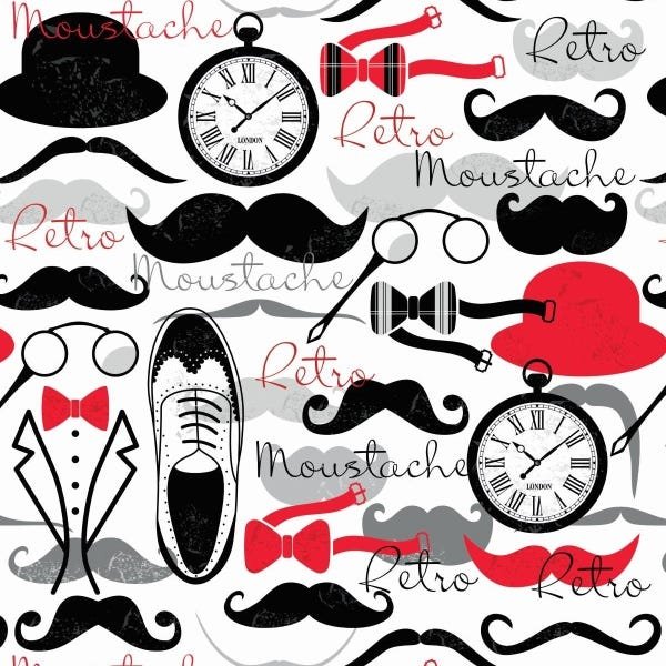 Papel De Parede Adesivo Lavável Moustache 12m - 1