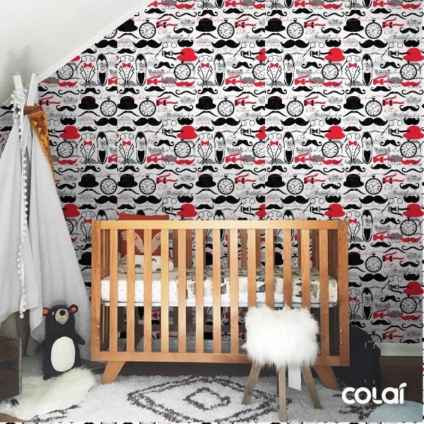 Papel De Parede Adesivo Lavável Moustache 12m - 6