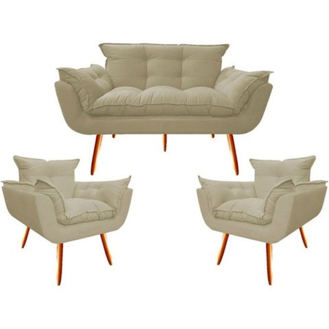 2 Poltr e Namoradeira Opala Decorativa Reforçada Suede Bege