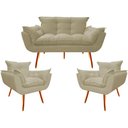 Ver imagem 1 de 2 Poltr e Namoradeira Opala Decorativa Reforçada Suede Bege