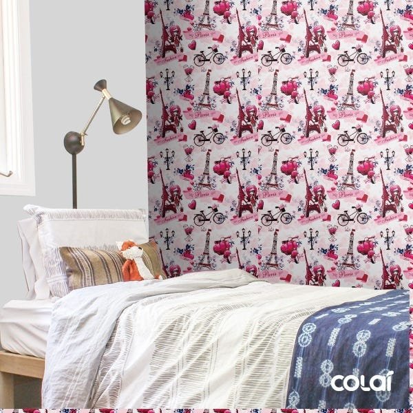 Papel De Parede Adesivo Lavável Paris Rosa 12m - 3