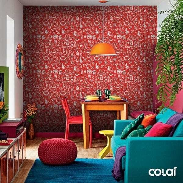 Papel De Parede Adesivo Lavável Café Vermelho 15m - 5