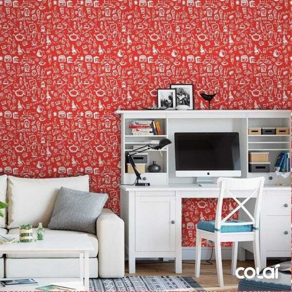 Papel De Parede Adesivo Lavável Café Vermelho 15m - 2