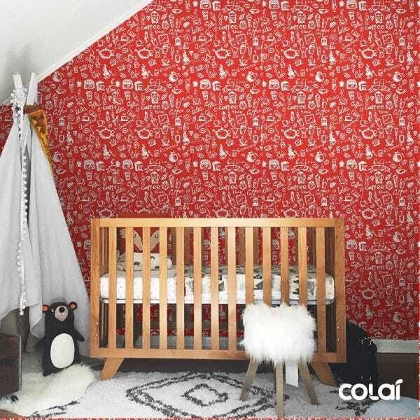 Papel De Parede Adesivo Lavável Café Vermelho 15m - 6