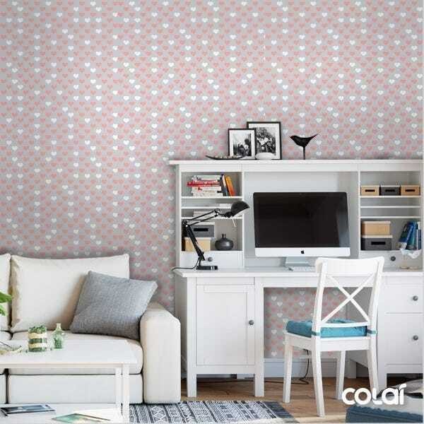 Papel De Parede Adesivo Lavável Coraçoes Rosa E Branco 15m - 2