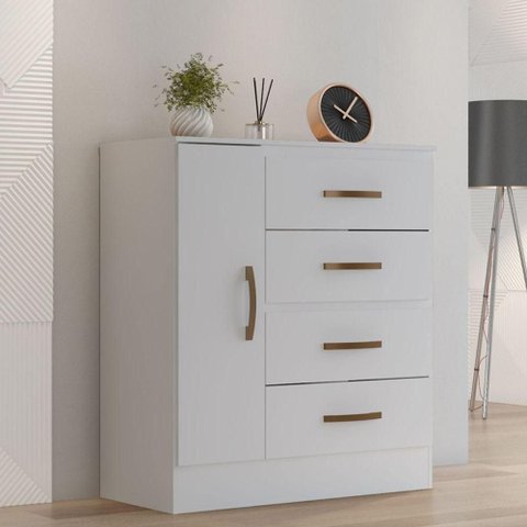 Cômoda Toledo 4 Gavetas 1 Porta MDP Branco Quarto Sapateira Mobiliart