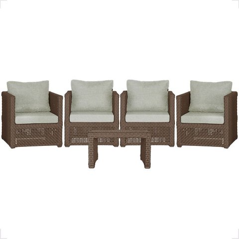 Mesa Centro e 4 Poltronas Madri Corda Náutica Estofado 3 Trama Original