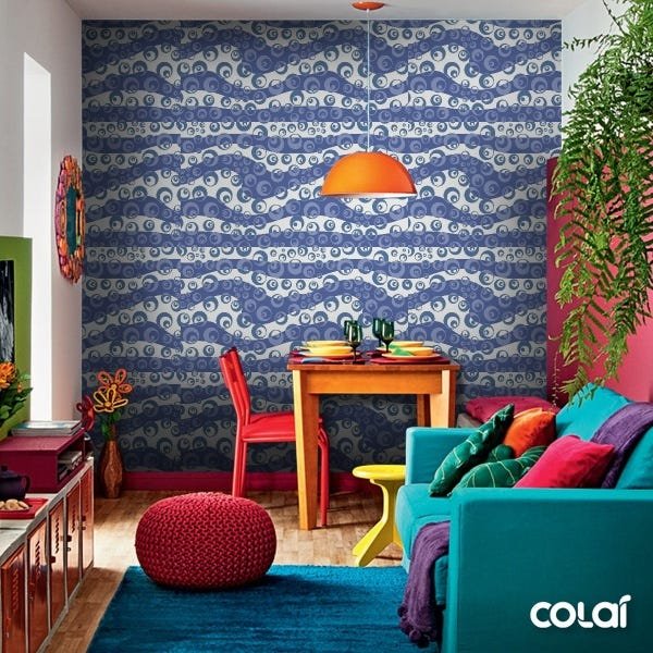 Papel De Parede Adesivo Lavável Arabesco Azul 3m - 5