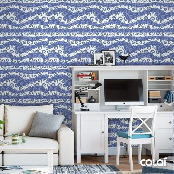 Papel De Parede Adesivo Lavável Arabesco Azul 3m - 2