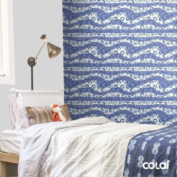 Papel De Parede Adesivo Lavável Arabesco Azul 3m - 3