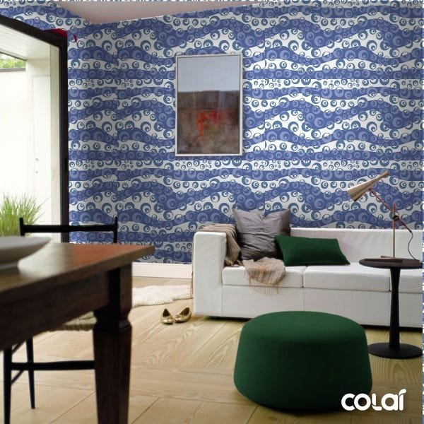 Papel De Parede Adesivo Lavável Arabesco Azul 3m - 4