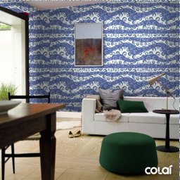 Papel De Parede Adesivo Lavável Arabesco Azul 9m - 4