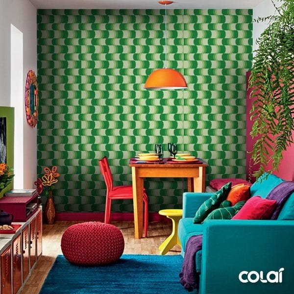 Papel De Parede Adesivo Lavável Abstrato Sinuoso Verde 9m - 5