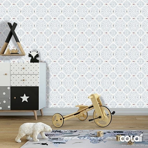 Papel De Parede Adesivo Lavável Abstrato Azul E Flores 3m - 3