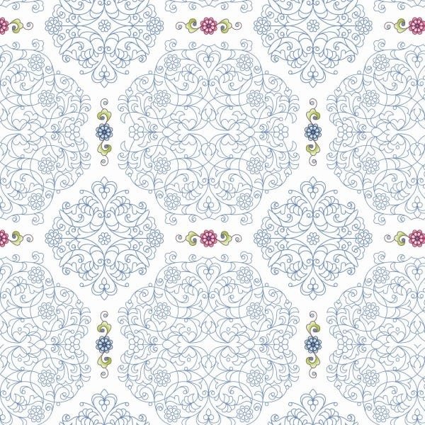 Papel De Parede Adesivo Lavável Abstrato Azul E Flores 3m - 1