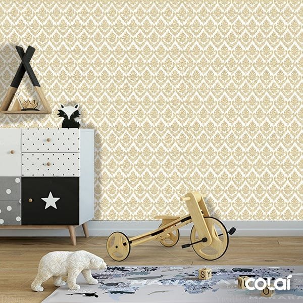 Papel De Parede Adesivo Lavável Abstrato Retrô Dourado 3m - 3