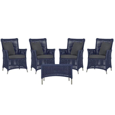 4 Poltronas e 1 Mesa Igapó Alumínio Fendi Corda Náutica E11 Azul